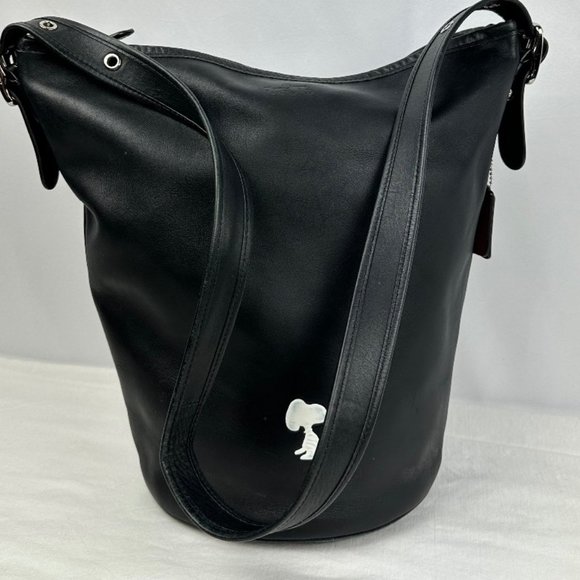 502. LE Coach Snoopy Peanuts Black Leather Bucket Bag Woodstock, Sally, Yellow - Picture 2 of 8